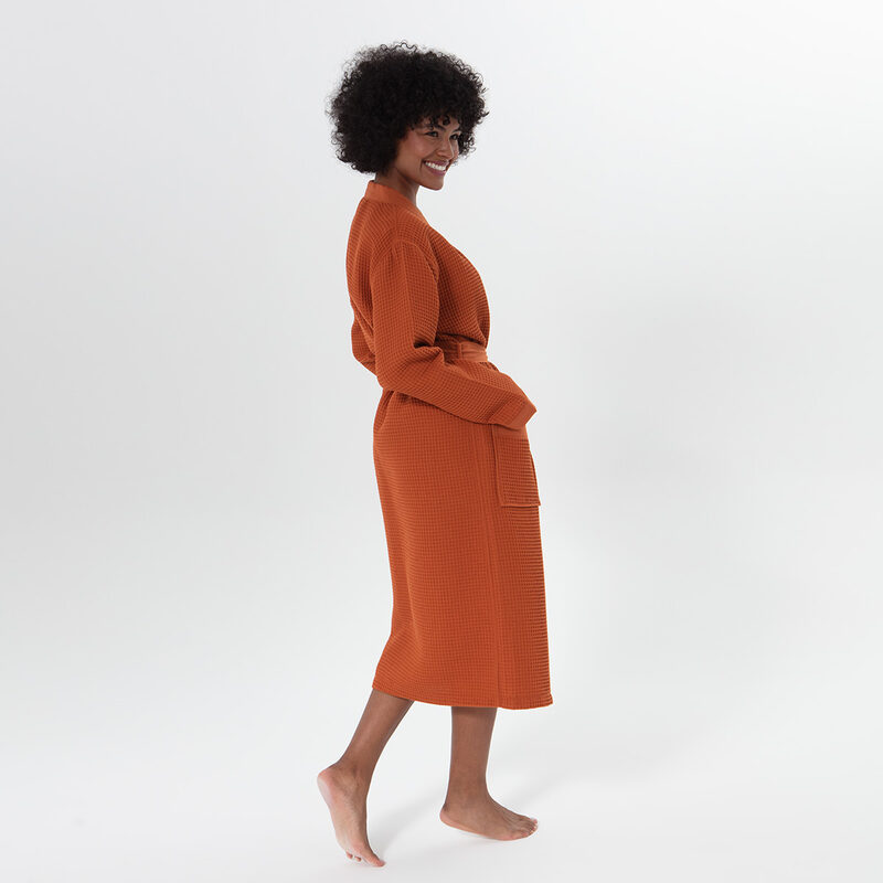Women’s Terra Cotta Lightweight Kimono Waffle Spa Robe