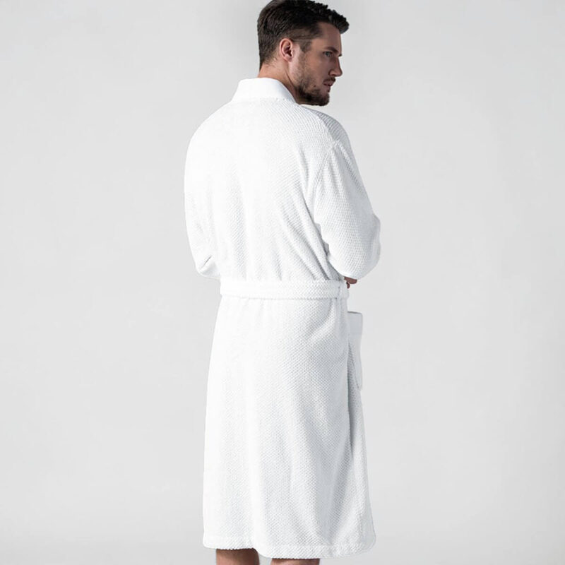 Men's White Organic Turkish Terry Cloth Kimono Bathrobe