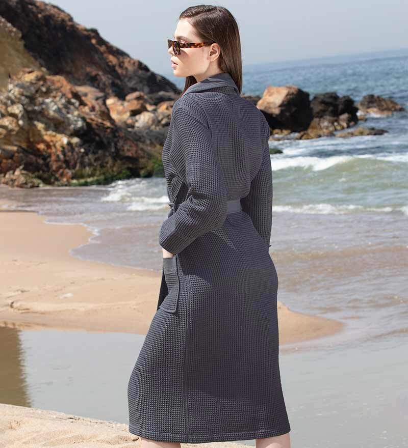 Women’s Charcoal Lightweight Waffle Spa Robe with Shawl Collar