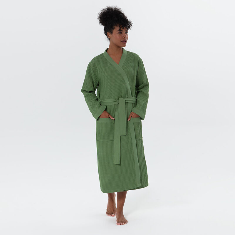 Women’s Green Lightweight Kimono Waffle Spa Robe
