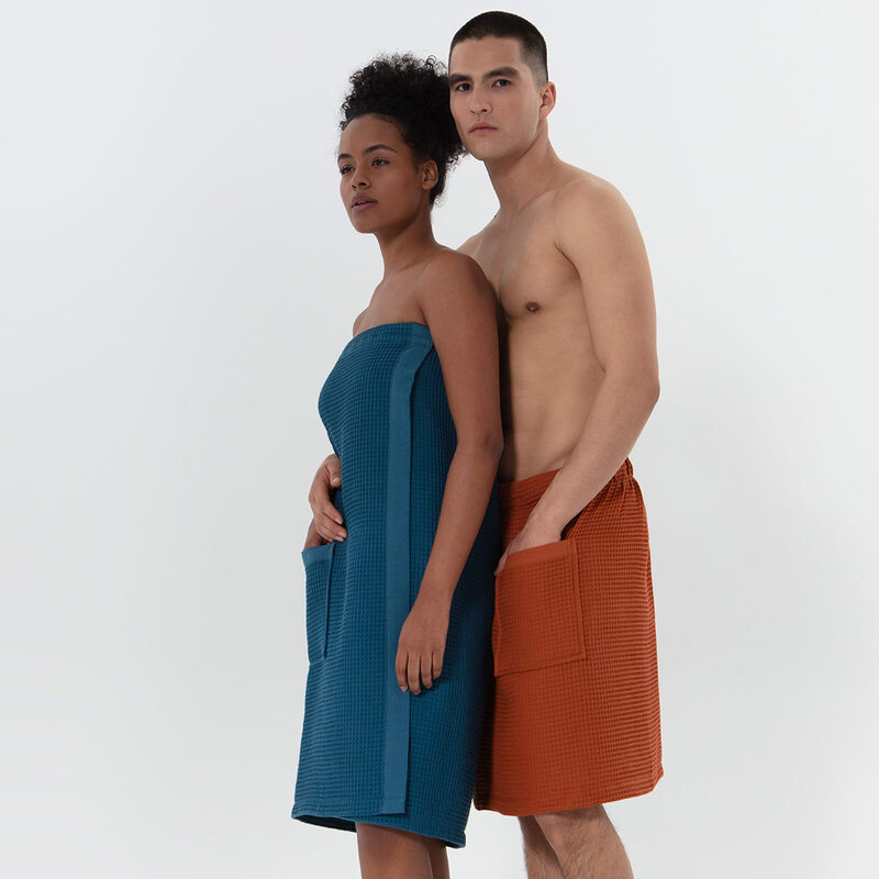 Women’s Deep Aqua Blue Organic Turkish Cotton Waffle Towel Wrap