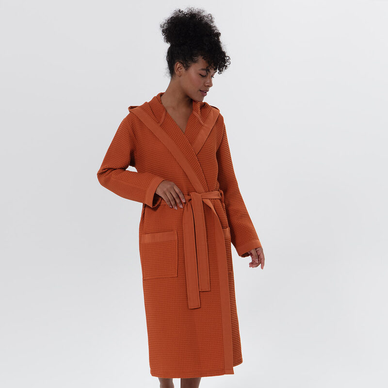Women’s Terra Cotta Turkish Cotton Waffle Hooded Robe