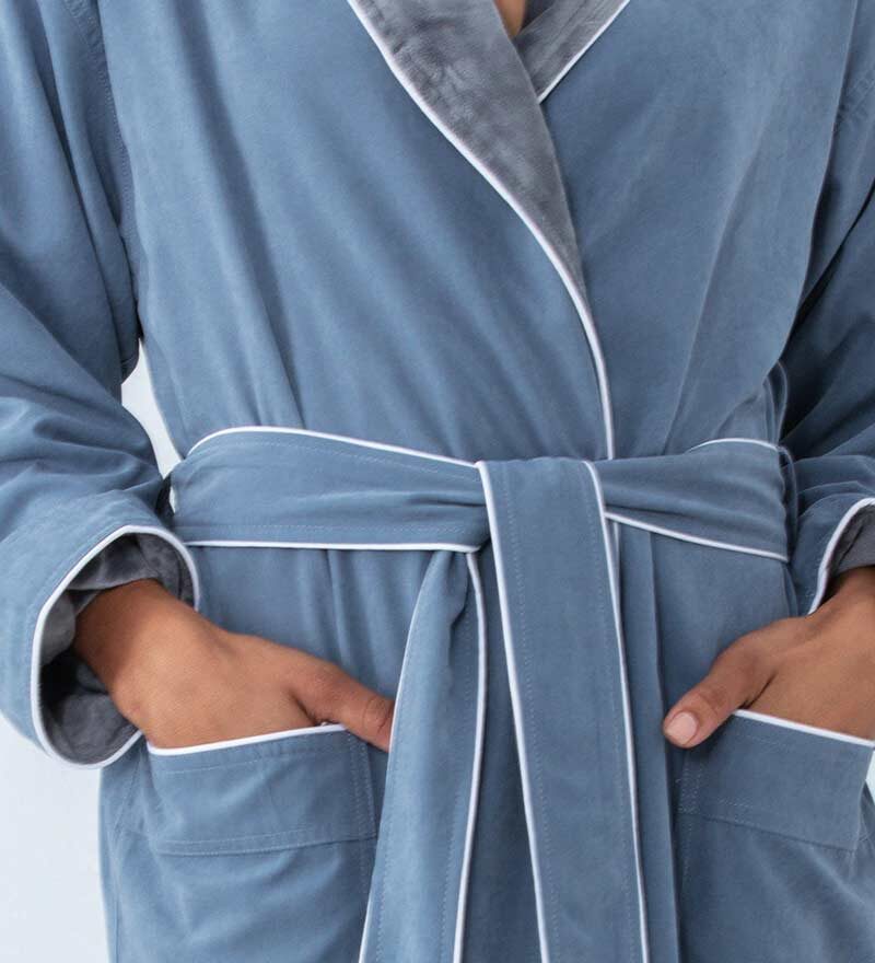 Women's Blue Plush Microfiber Spa Robe