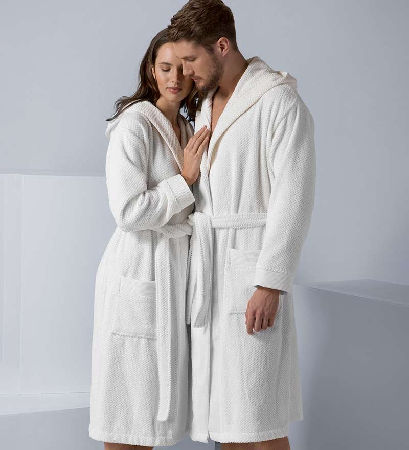 Men's White Luxury Turkish Cotton Terry Cloth Robe with Hood
