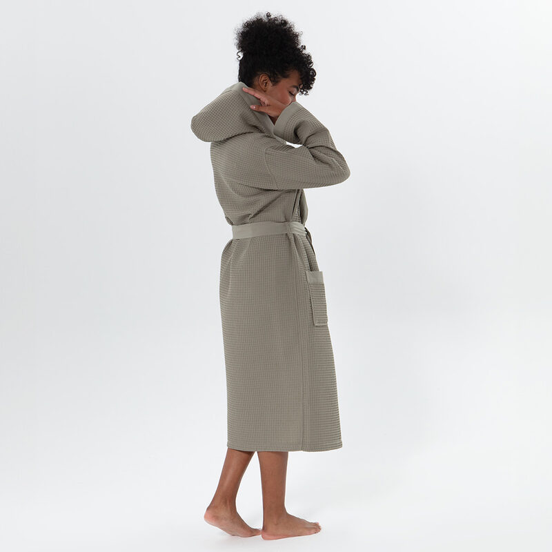 Women’s Sage Green Turkish Cotton Waffle Hooded Robe
