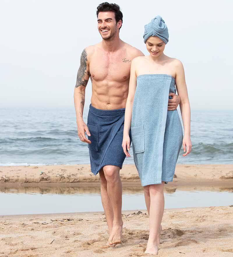 Men’s Navy Turkish Cotton Towel Wrap