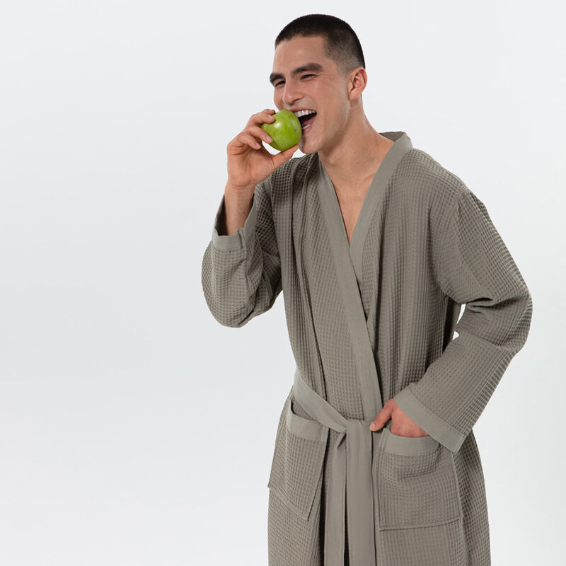 Men’s Sage Green Lightweight Kimono Waffle Spa Robe