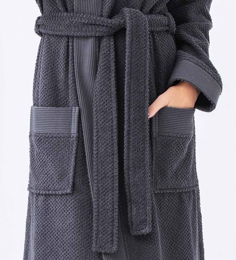 Women’s Charcoal Turkish Cotton Terry Hooded Robe