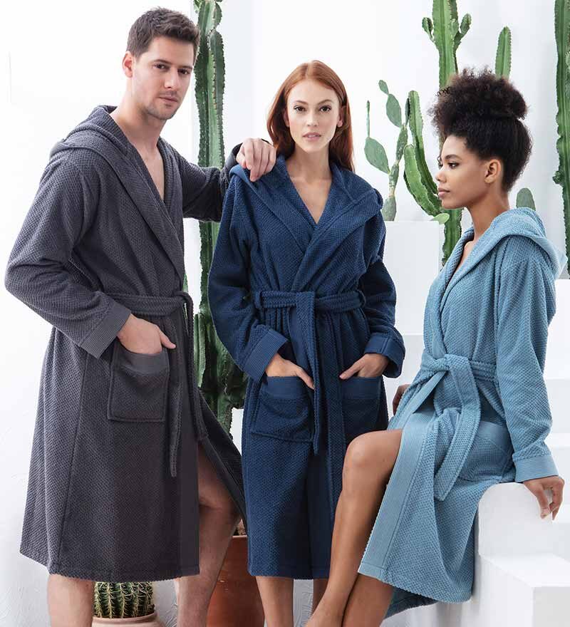 Men's Charcoal Luxury Turkish Cotton Terry Cloth Robe with Hood