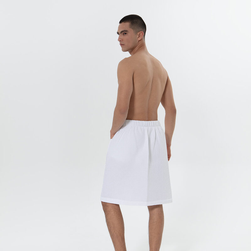 Men’s White Organic Turkish Cotton Waffle Towel Wrap