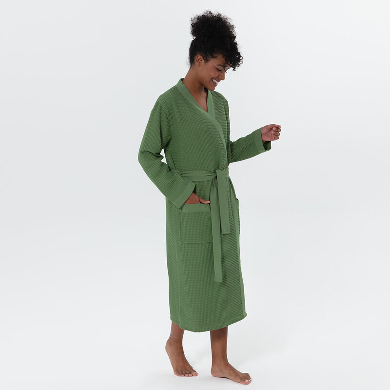 Women’s Green Lightweight Kimono Waffle Spa Robe