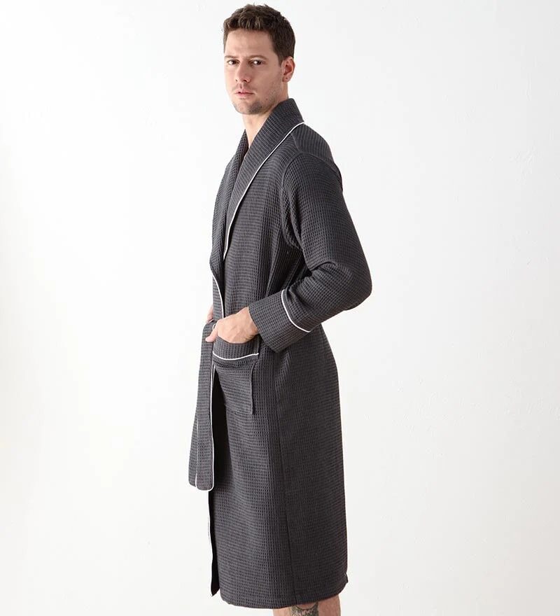 Men's Charcoal Luxury Waffle Hotel Robe