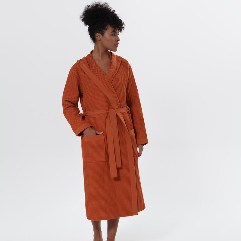 Women’s Terra Cotta Turkish Cotton Waffle Hooded Robe
