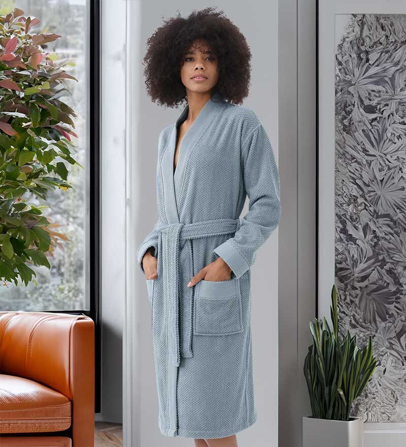 Women’s Blue Gray Luxury Turkish Cotton Terry Kimono Bathrobe