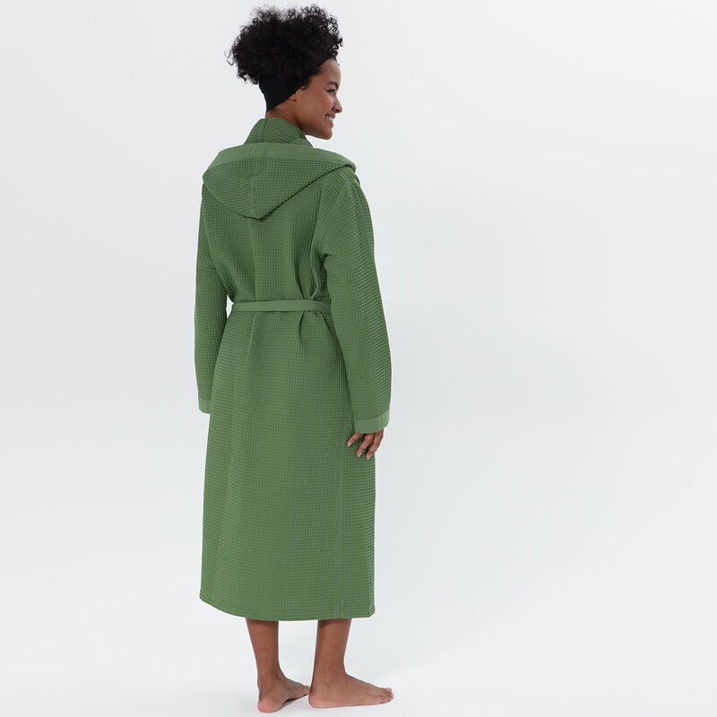 Women’s Green Turkish Cotton Waffle Hooded Robe