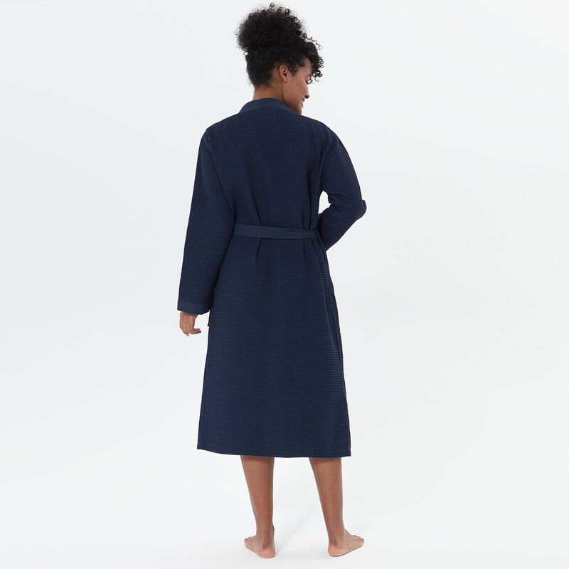 Women’s Navy Lightweight Kimono Waffle Spa Robe