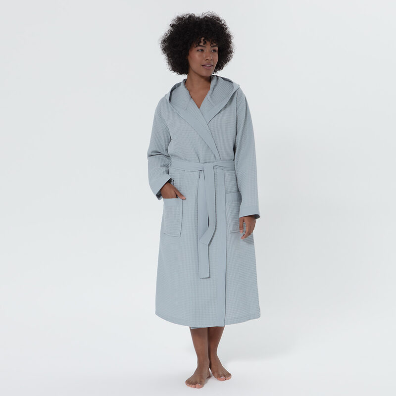 Women’s Blue Gray Turkish Cotton Waffle Hooded Robe