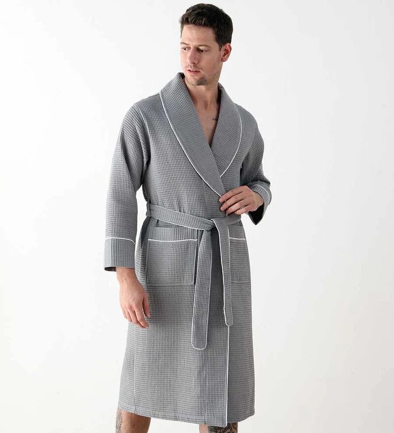 Men's Gray Luxury Waffle Hotel Robe