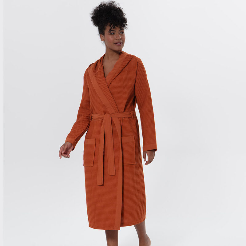 Women’s Terra Cotta Turkish Cotton Waffle Hooded Robe
