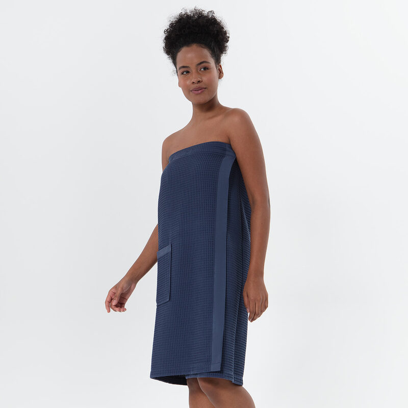 Women’s Navy Organic Turkish Cotton Waffle Towel Wrap