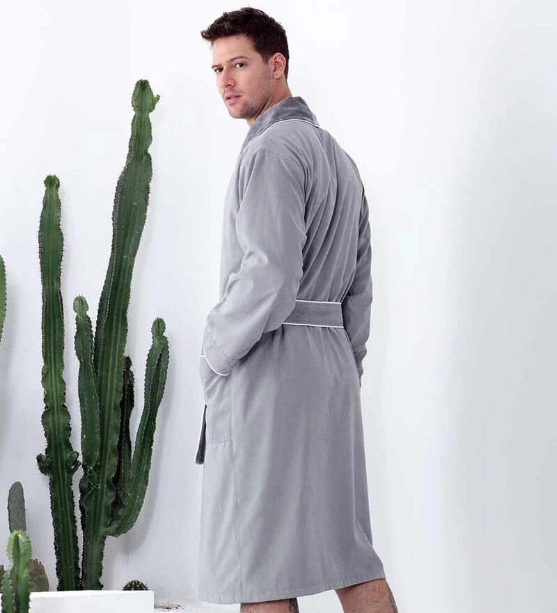 Men's Gray Luxury Microfiber Spa Robe
