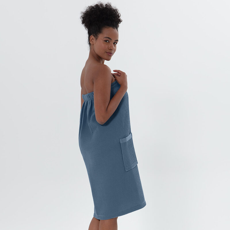 Women’s Indigo Blue Organic Turkish Cotton Waffle Towel Wrap