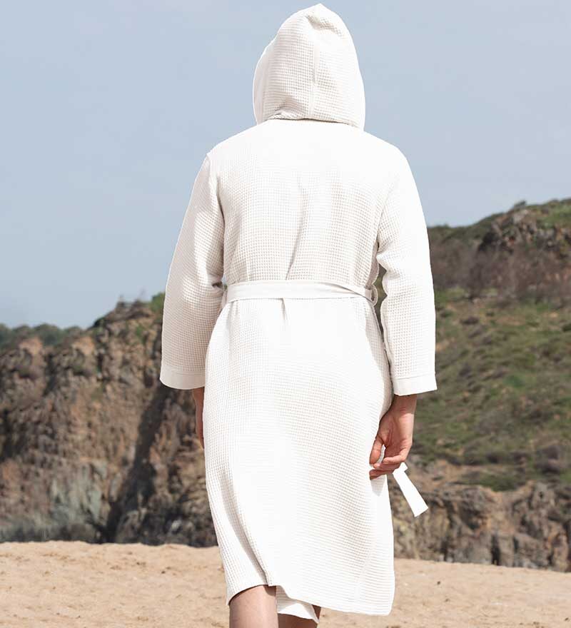 Men's White Hooded Turkish Cotton Waffle Robe - Clearance Sale