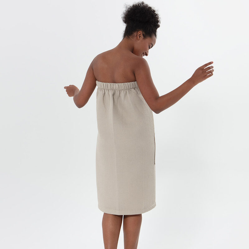 Women’s Stone Beige Organic Turkish Cotton Waffle Towel Wrap