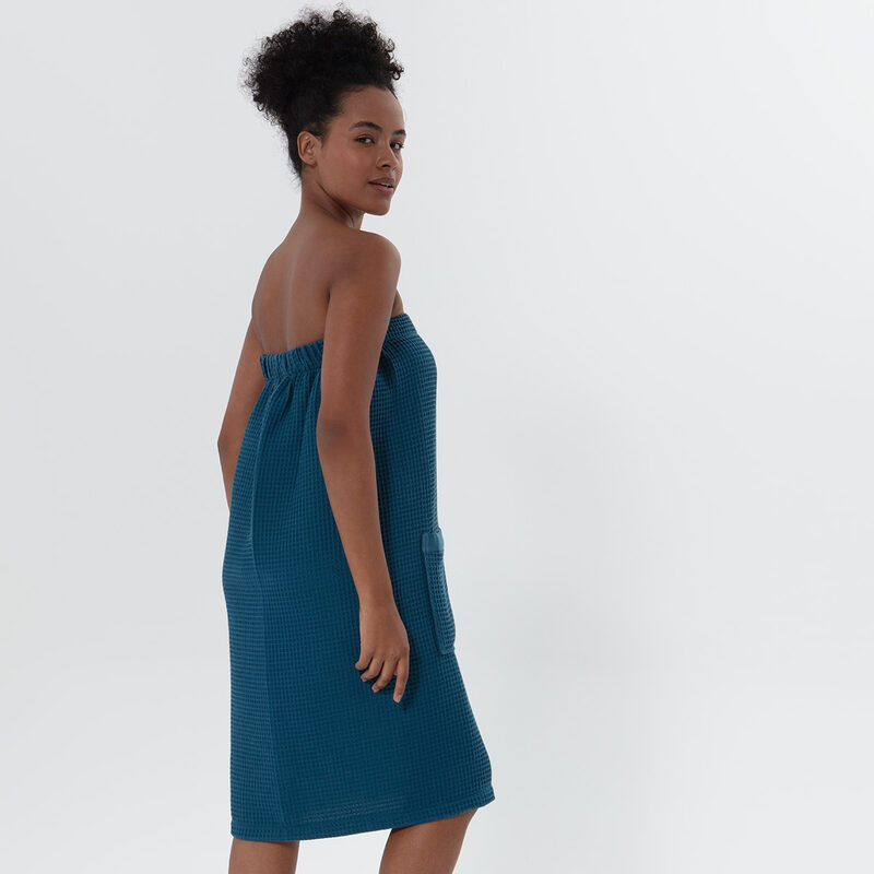 Women’s Deep Aqua Blue Organic Turkish Cotton Waffle Towel Wrap