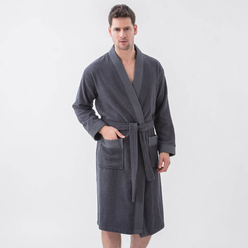 Men's Charcoal Organic Turkish Terry Cloth Kimono Bathrobe
