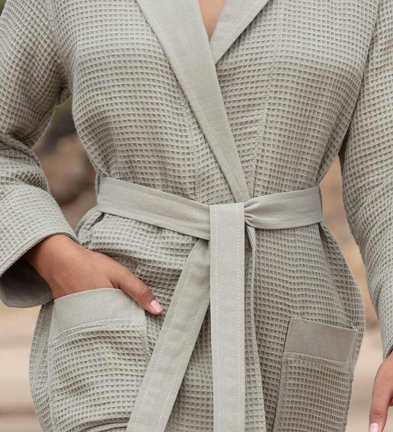 Women’s Sage Green Lightweight Waffle Spa Robe with Shawl Collar