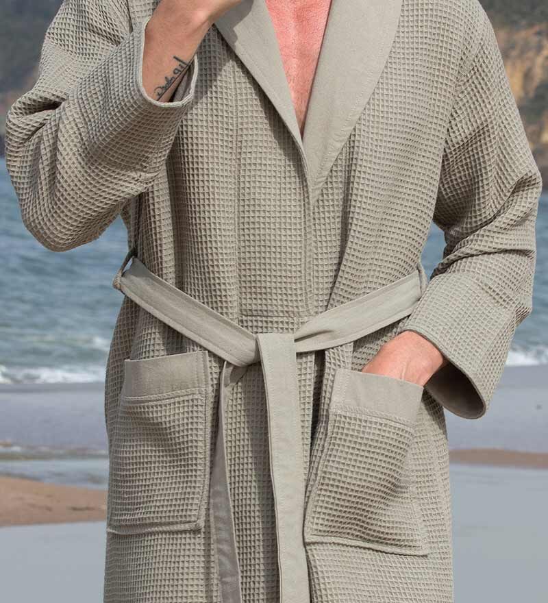 Men’s Sage Green Lightweight Waffle Spa Robe with Shawl Collar