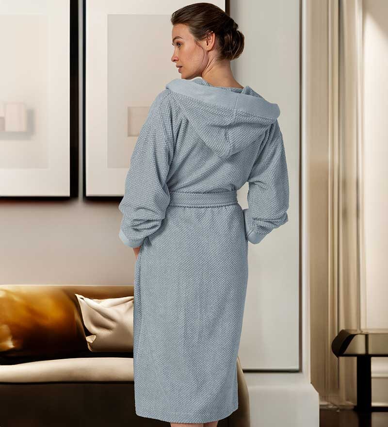 Women’s Blue Gray Turkish Cotton Terry Hooded Robe
