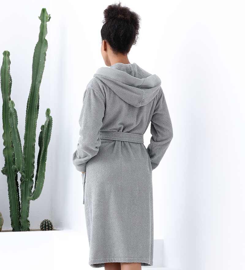 Women’s Gray Turkish Cotton Terry Hooded Robe