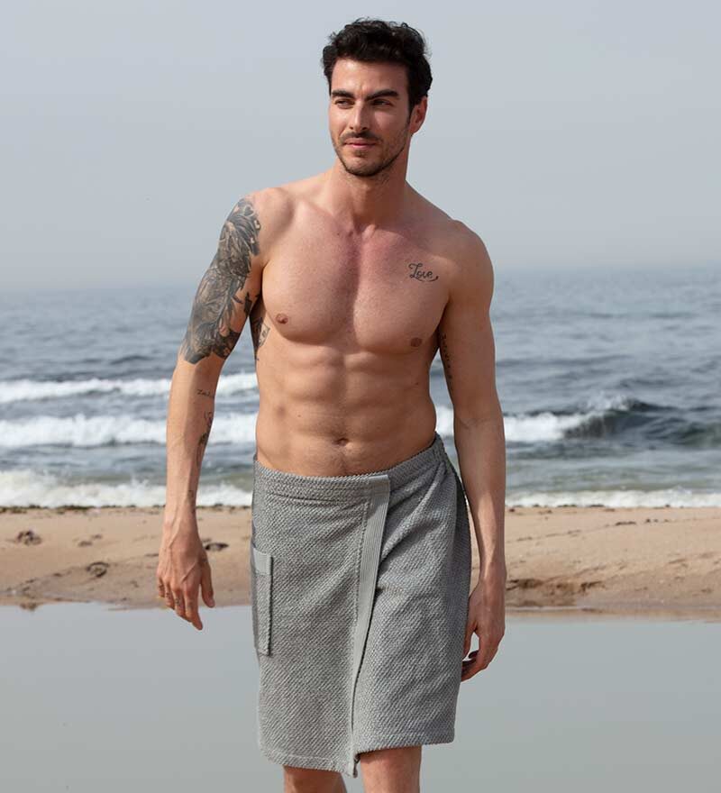 Men’s Gray Turkish Cotton Towel Wrap