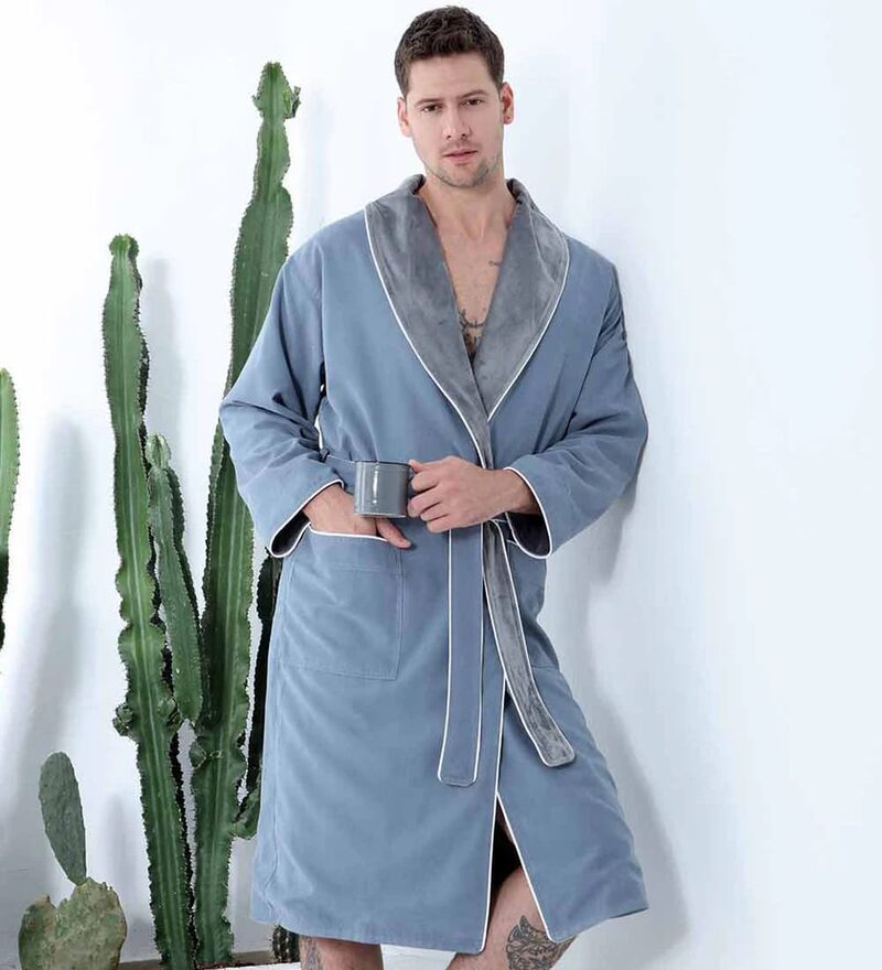 Men's Blue Luxury Microfiber Spa Robe