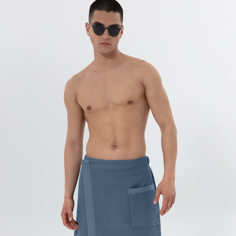 Men’s Indigo Blue Organic Turkish Cotton Waffle Towel Wrap