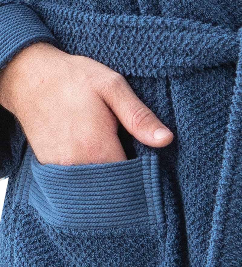 Men's Navy Luxury Turkish Cotton Terry Cloth Robe with Hood