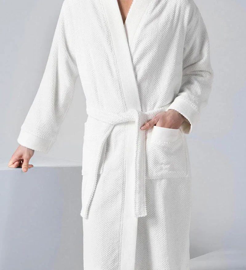 Men's White Organic Turkish Terry Cloth Kimono Bathrobe