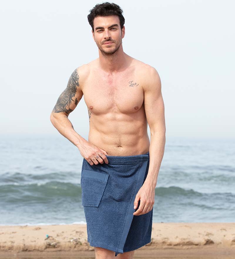 Men’s Navy Turkish Cotton Towel Wrap