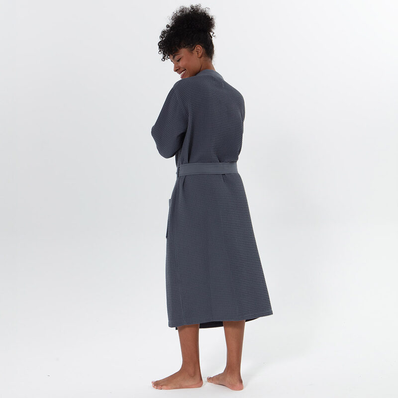 Women’s Charcoal Lightweight Kimono Waffle Spa Robe