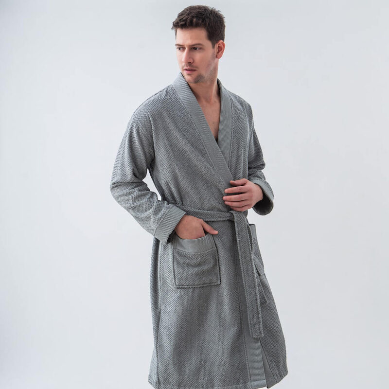 Men's Gray Organic Turkish Terry Cloth Kimono Bathrobe