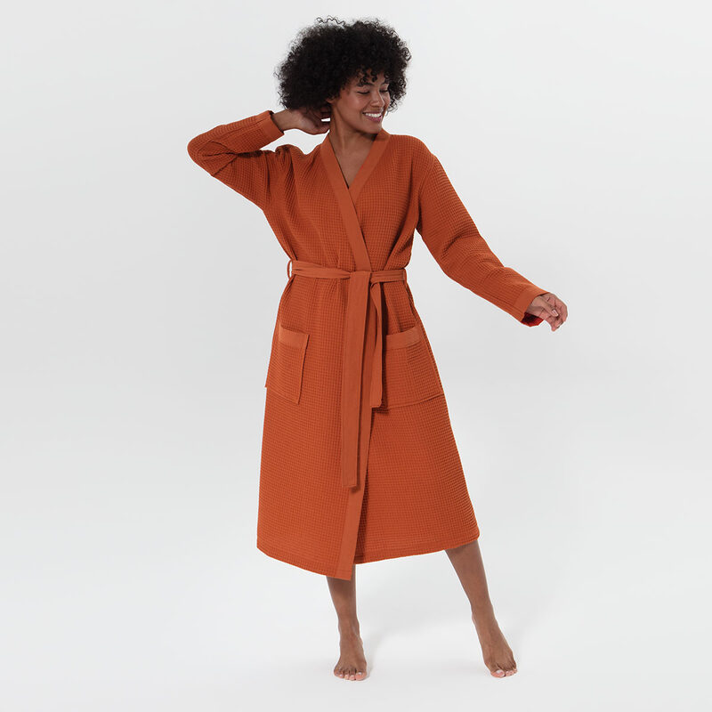 Women’s Terra Cotta Lightweight Kimono Waffle Spa Robe