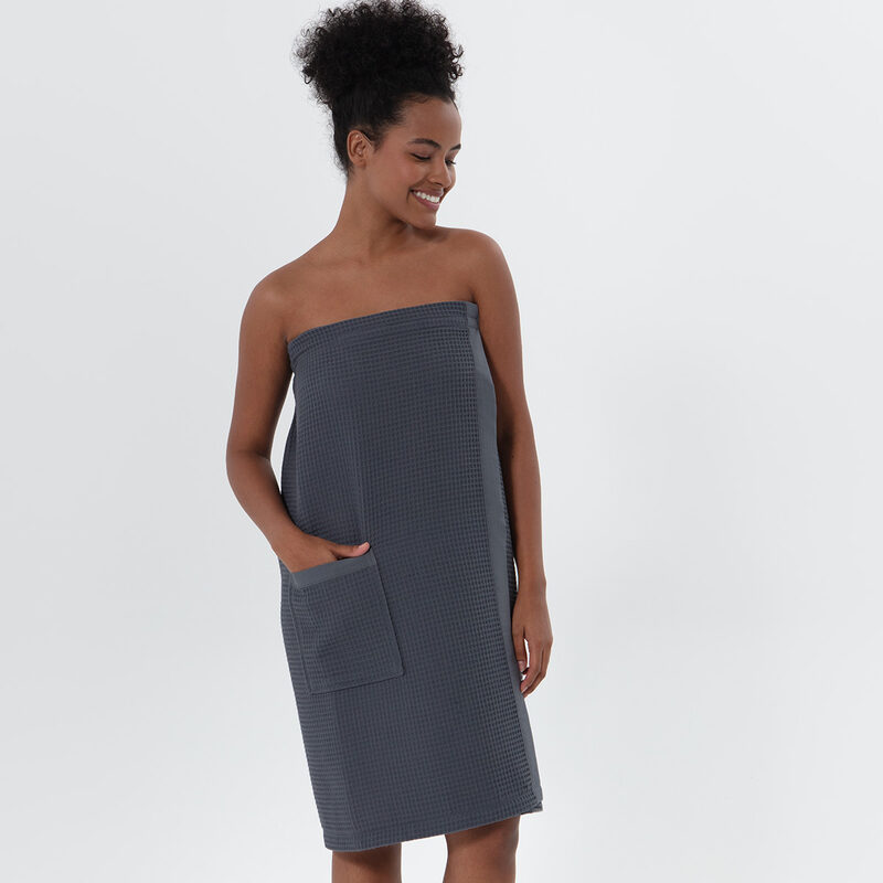 Women’s Charcoal Organic Turkish Cotton Waffle Towel Wrap