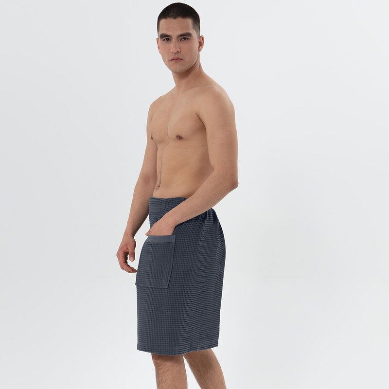 Men’s Charcoal Organic Turkish Cotton Waffle Towel Wrap
