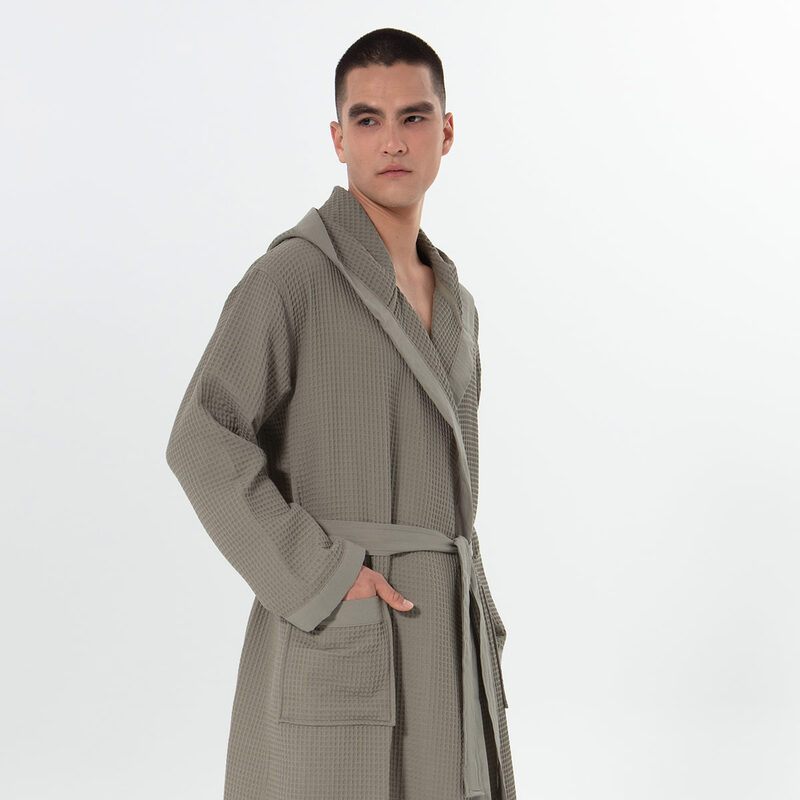 Men's Sage Green Hooded Turkish Cotton Waffle Robe