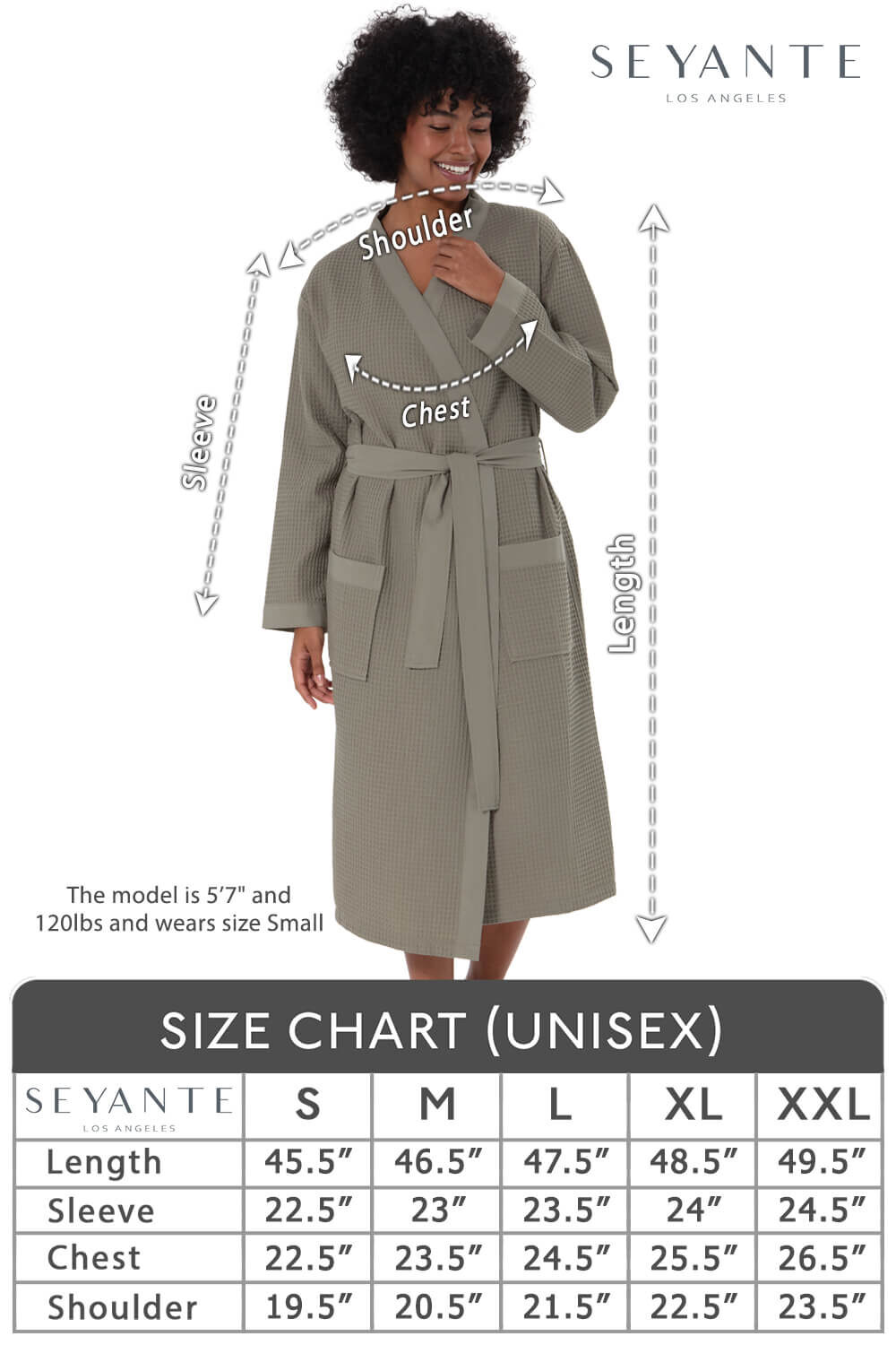 The model is 5'7" and 120lbs and wears size Small