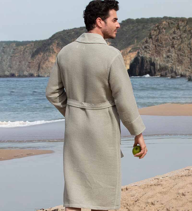 Men’s Sage Green Lightweight Waffle Spa Robe with Shawl Collar