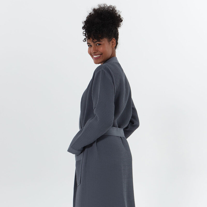 Women’s Charcoal Lightweight Kimono Waffle Spa Robe