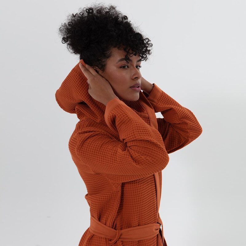 Women’s Terra Cotta Turkish Cotton Waffle Hooded Robe